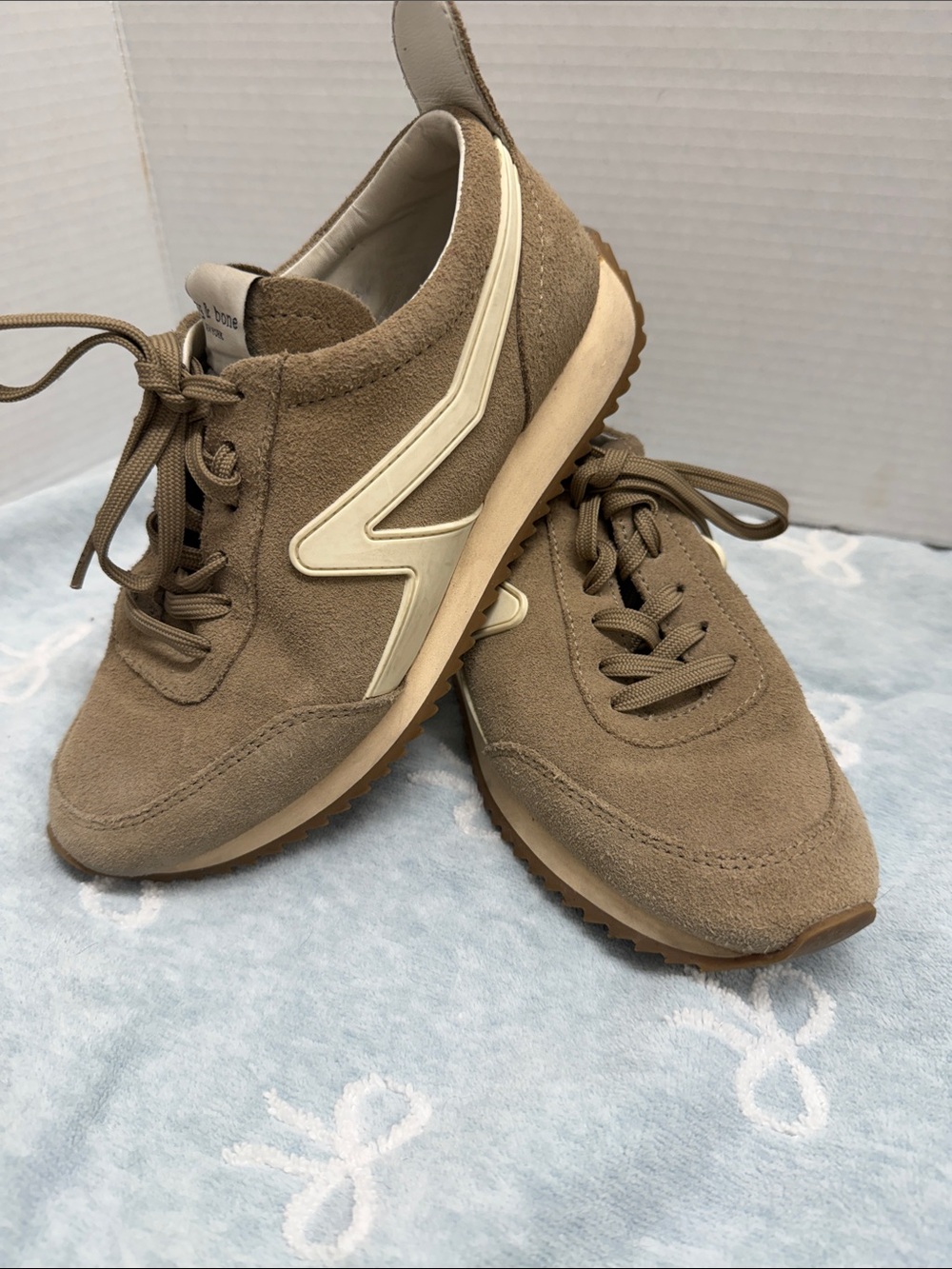 rag & bone Taupe Suede Sneakers with Cream Trim